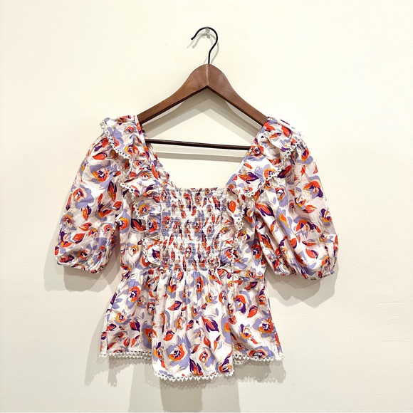 Maeve by Anthropologie Cottagecore Floral Peplum Blouse with Tassels - Picture 4 of 15